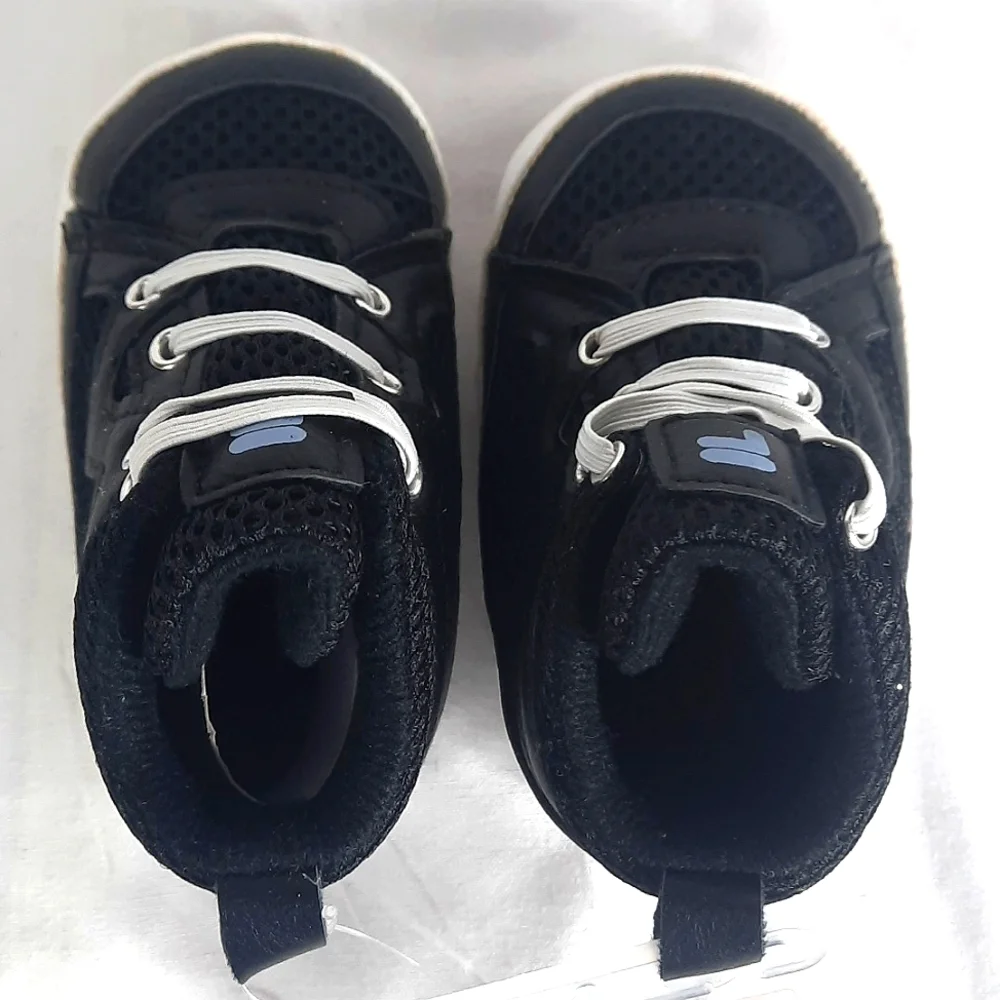 Fila Baby Crib Shoes Size 6-12 Months Black White NEW